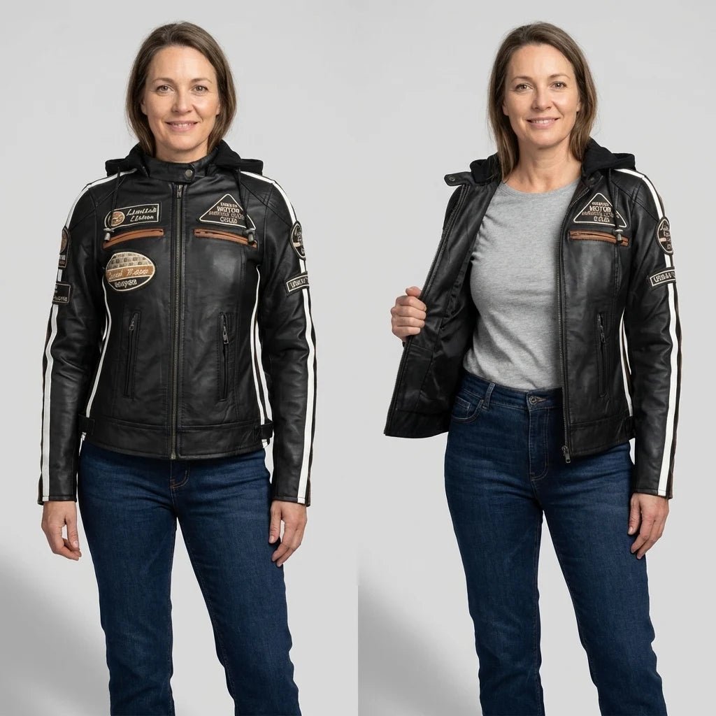 Blouson cuir moto femme cafe racer | LEGENDARY 58™ Noir - LE PRATIQUE DU MOTARD