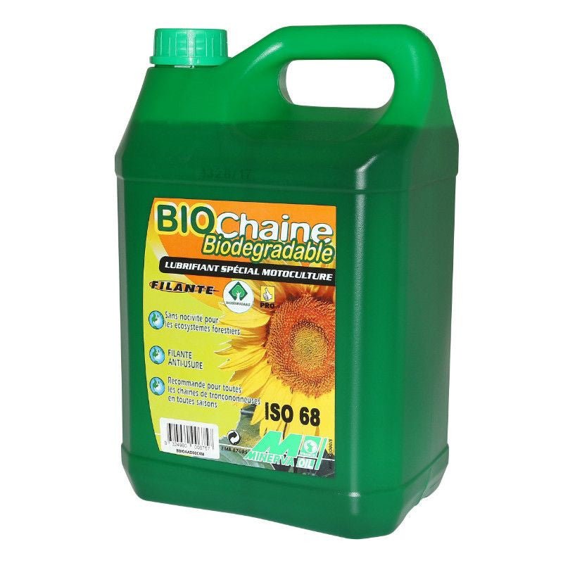 HUILE DE CHAINE TRONCONNEUSE MINERVA BIO CHAINE 68 SPECIALE BIODEGRADABLE (5L) (100% MADE IN FRANCE) - LE PRATIQUE DU MOTARD