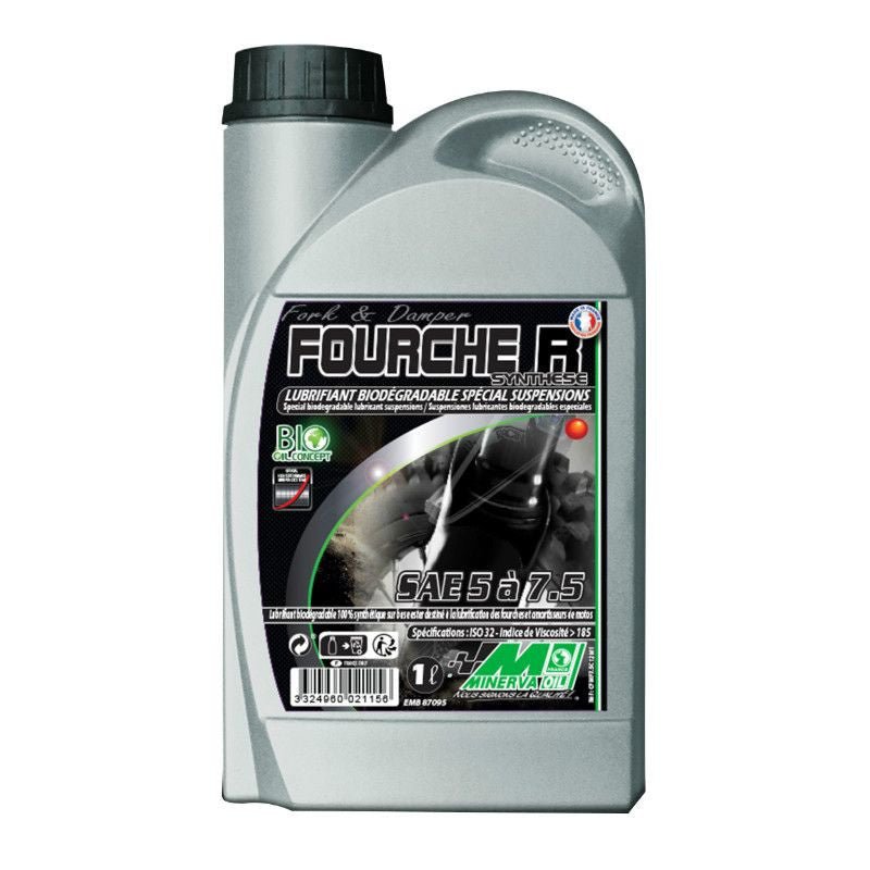 HUILE DE FOURCHE/AMORTISSEUR MINERVA FOURCHE R SYNTHESE 0 à 2,5W (1L) (100% MADE IN FRANCE) - LE PRATIQUE DU MOTARD