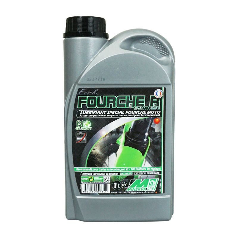 HUILE DE FOURCHE/AMORTISSEUR MINERVA FOURCHE R SYNTHESE 5 à 7,5W (1L) (100% MADE IN FRANCE) - LE PRATIQUE DU MOTARD