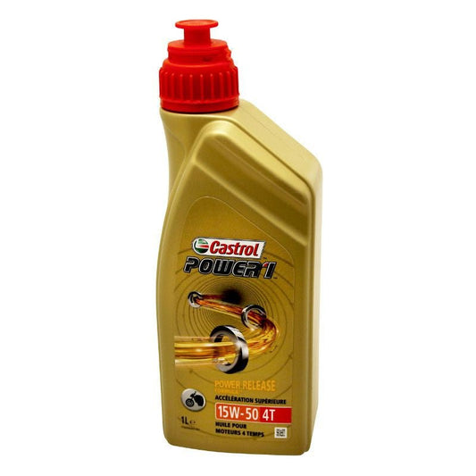 HUILE MOTEUR 4 TEMPS CASTROL POWER 1 4T 15W50 (1 L) SEMI - SYNTHETIQUE - LE PRATIQUE DU MOTARD