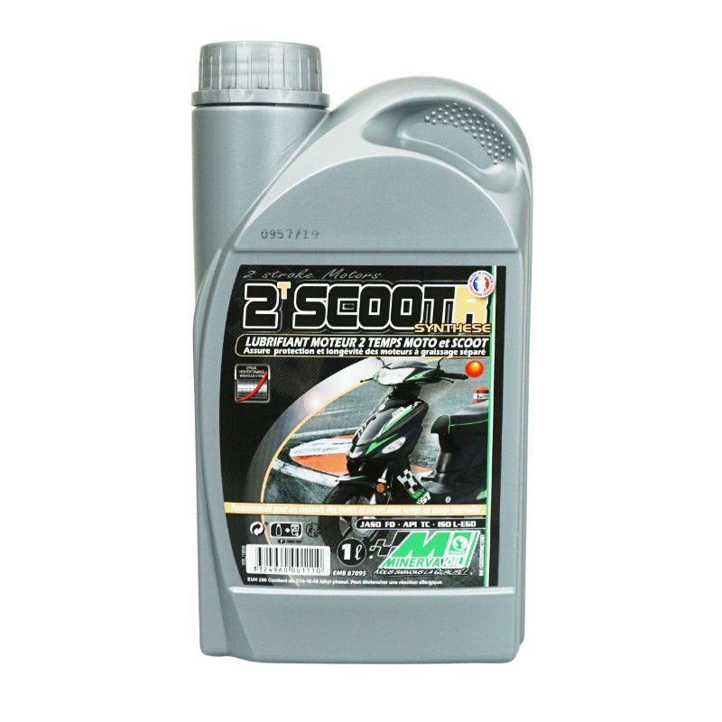 HUILE MOTEUR 2 TEMPS MINERVA SCOOT R SYNTHESE (1L) (100% MADE IN FRANCE) - LE PRATIQUE DU MOTARD