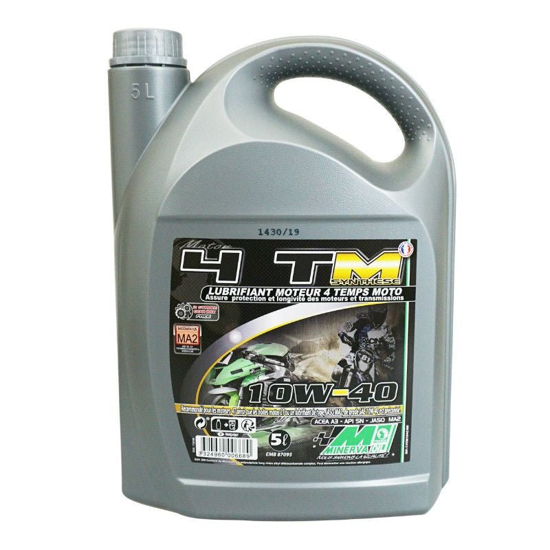 HUILE MOTEUR 4 TEMPS MINERVA MAXISCOOTER/MOTO 4TM SYNTHESE 10W40 (5L) (100% MADE IN FRANCE) - LE PRATIQUE DU MOTARD