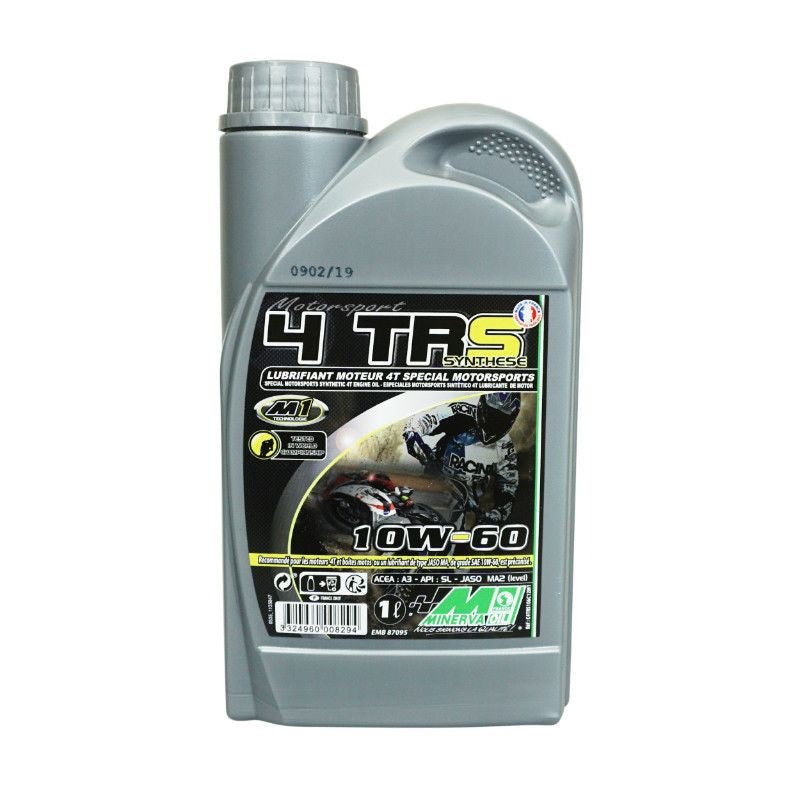 HUILE MOTEUR 4 TEMPS MINERVA MOTO 4TRS 10W60 (1L) (SYNTHESE POUR COMPETITION - 100% MADE IN FRANCE) - LE PRATIQUE DU MOTARD