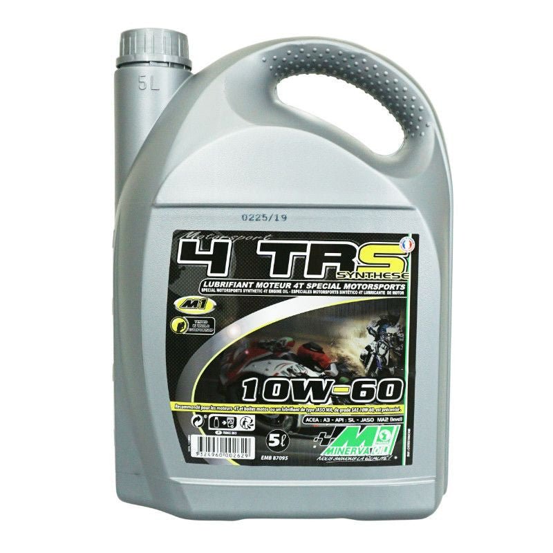 HUILE MOTEUR 4 TEMPS MINERVA MOTO 4TRS 10W60 (5L) (SYNTHESE POUR COMPETITION - 100% MADE IN FRANCE) - LE PRATIQUE DU MOTARD