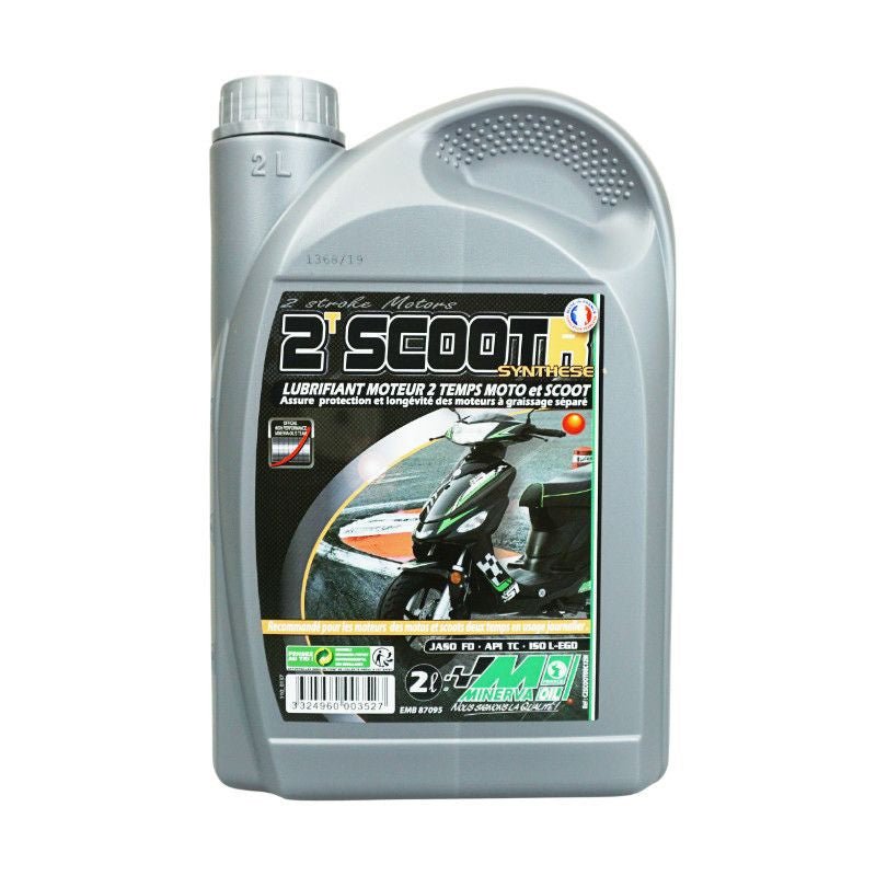 HUILE MOTEUR 2 TEMPS MINERVA SCOOT R SYNTHESE ( 2L) (100% MADE IN FRANCE) - LE PRATIQUE DU MOTARD