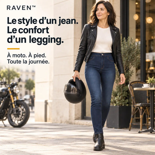 Pantalon Moto Femme JEGGINGS Taille Haute - Kevlar + Protection CE2 | RAVEN™