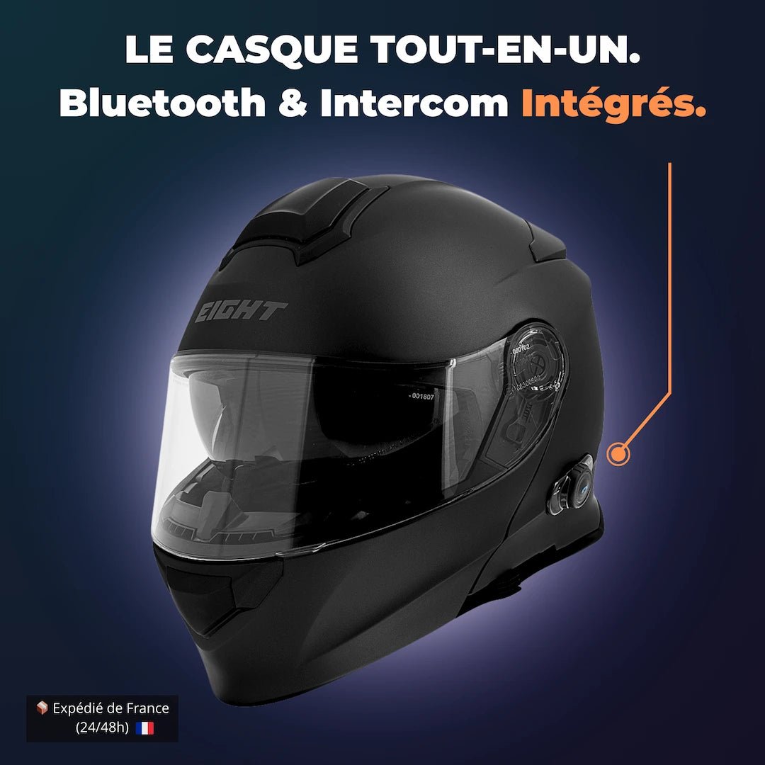 Casque modulable Bluetooth Intégré - Noir Mat - LE PRATIQUE DU MOTARD