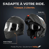 Casque modulable Bluetooth Intégré - Noir Mat - LE PRATIQUE DU MOTARD