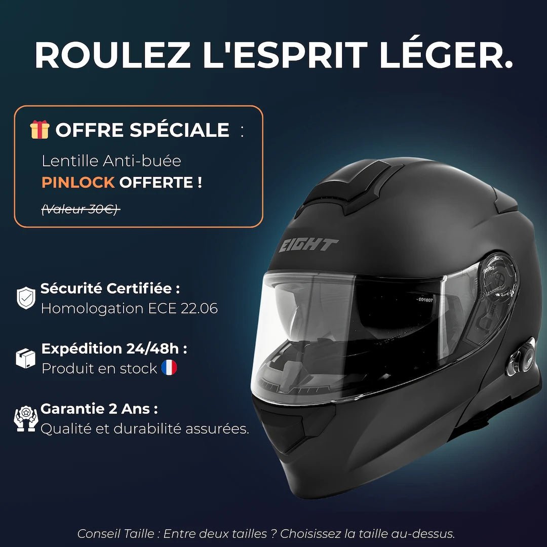 Casque modulable Bluetooth Intégré - Noir Mat - LE PRATIQUE DU MOTARD