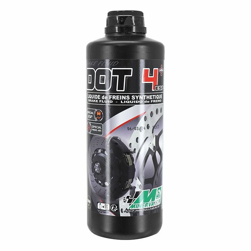 LIQUIDE DE FREIN ET EMBRAYAGE MINERVA DOT 4+ 100% SYNTHETIQUE SPORT ET TOURISME (500 ml) - LE PRATIQUE DU MOTARD