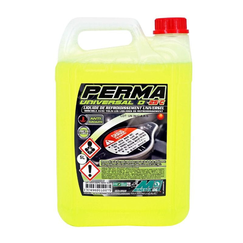 LIQUIDE DE REFROIDISSEMENT MINERVA PERMA UNIVERSAL R - 25°C (5L) - LE PRATIQUE DU MOTARD