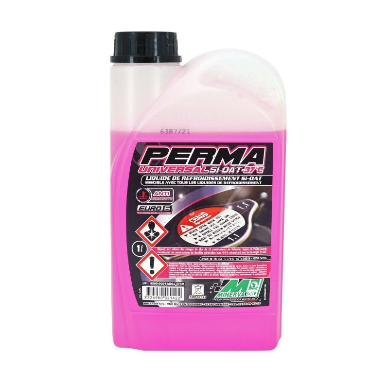 LIQUIDE DE REFROIDISSEMENT MINERVA PERMA UNIVERSAL D - 37°C SI - OAT (FUCHSIA) (1L) - LE PRATIQUE DU MOTARD