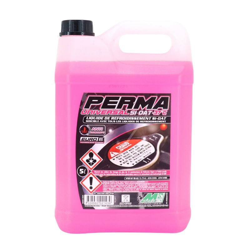 LIQUIDE DE REFROIDISSEMENT MINERVA PERMA UNIVERSAL D - 37°C SI - OAT (FUCHSIA) (5L) - LE PRATIQUE DU MOTARD