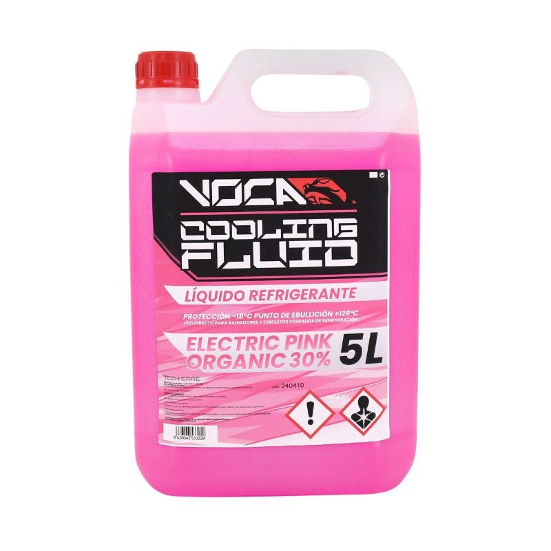 LIQUIDE DE REFROIDISSEMENT VOCA COOLING FLUID POINT CONGELATION - 18°C POINT D'EBULLITION +129° (ROSE ELECTRIQUE) (5L) - LE PRATIQUE DU MOTARD