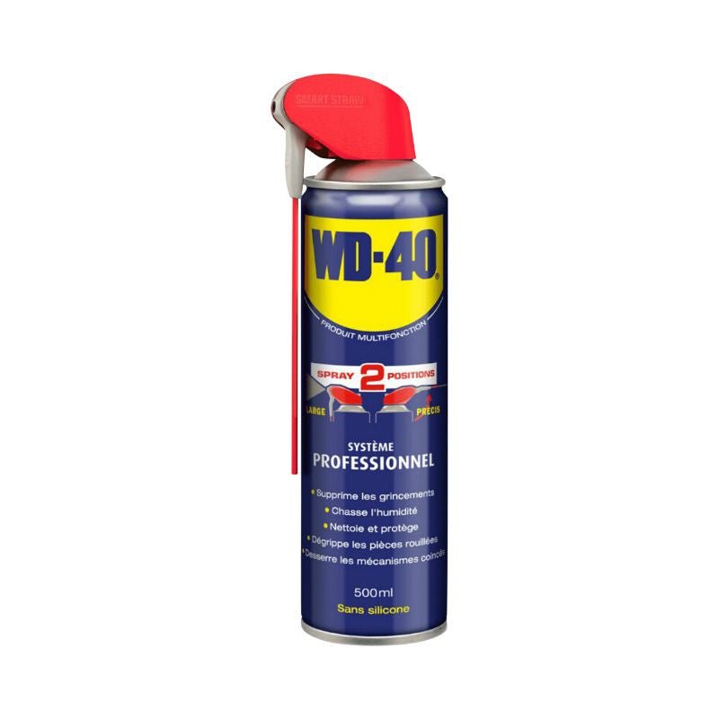 LUBRIFIANT WD - 40 MULTIFONCTION DOUBLE POSITION (AEROSOL 500 ml) - LE PRATIQUE DU MOTARD