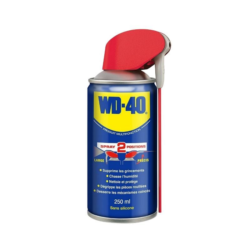 LUBRIFIANT WD - 40 MULTIFONCTION DOUBLE POSITION (AEROSOL 250 ml) - LE PRATIQUE DU MOTARD