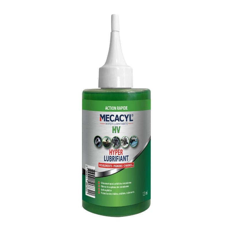 LUBRIFIANT PIGNON, CHAINE MECACYL HV HYPER LUBRIFIANT 125 ml (VENDU A L'UNITE) - LE PRATIQUE DU MOTARD