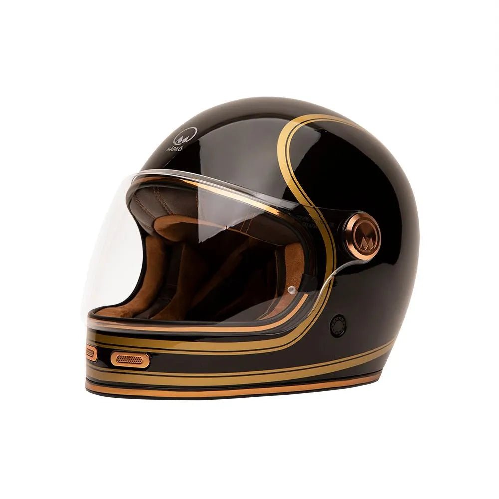 Casque Moto Vintage Intégral | MARKO Noir Brillant & Or - LE PRATIQUE DU MOTARD