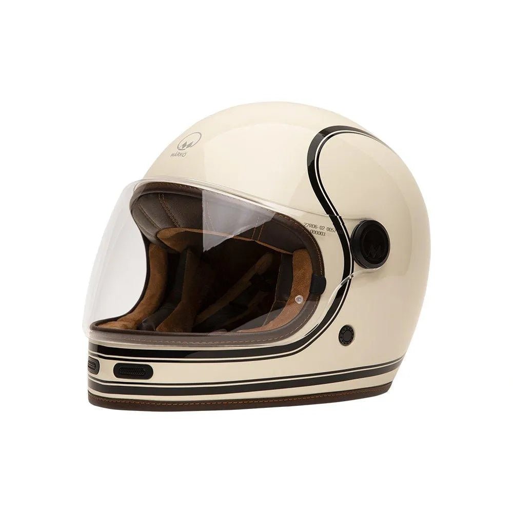 Casque moto vintage homologué | MARKO Crème & Liserés Noirs - LE PRATIQUE DU MOTARD