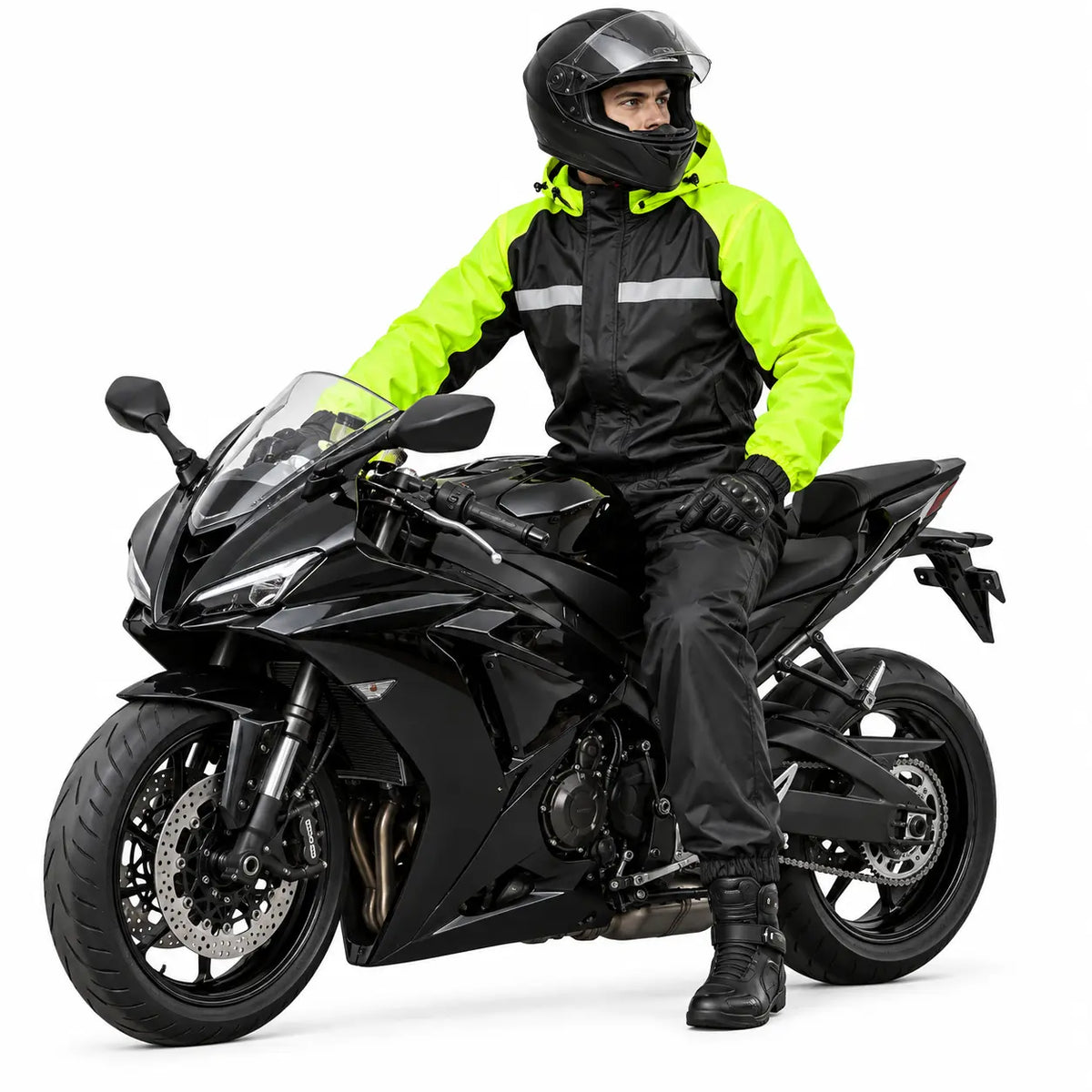 Reflective Motorcycle Rain Jacket and Pants Set — 