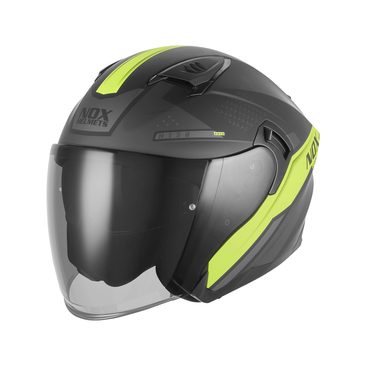 Casque Moto Jet N130 Ekto Noir Mat Jaune Fluo | NOX - LE PRATIQUE DU MOTARD