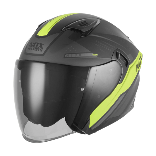 Casque Moto Jet N130 Ekto Noir Mat Jaune Fluo | NOX - LE PRATIQUE DU MOTARD
