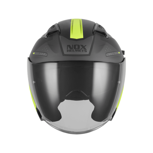 Casque Moto Jet N130 Ekto Noir Mat Jaune Fluo | NOX - LE PRATIQUE DU MOTARD