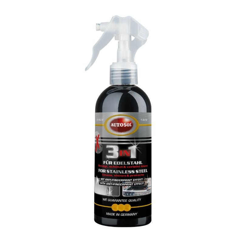 NETTOYANT AUTOSOL 3 EN 1 POUR SURFACE EN METAL BROSSE ET ALUMINIUM ANODISE (NETTOIE, PROTEGE ET FAIT BRILLER) (SPRAY 250 ml) (MADE IN GERMANY - QUALITE PREMIUM) - LE PRATIQUE DU MOTARD