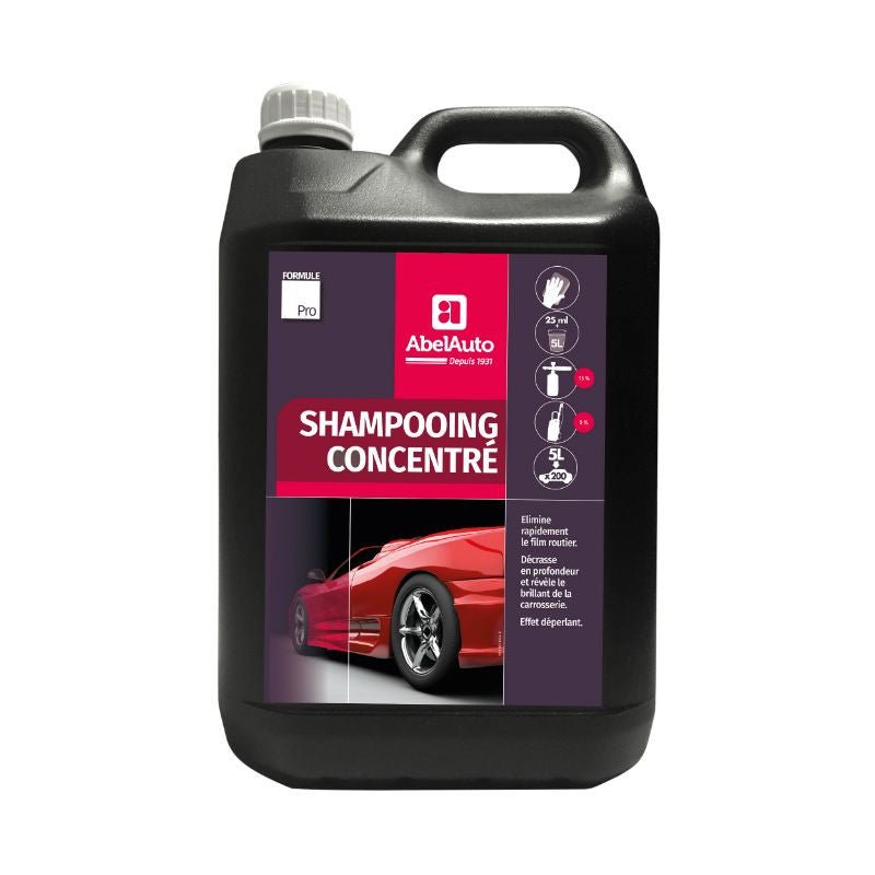 NETTOYANT SHAMPOING CONCENTRE CARROSSERIE ABEL AUTO 5L (MARQUE FRANCAISE) - GAMME PROFESSIONNELLE - LE PRATIQUE DU MOTARD