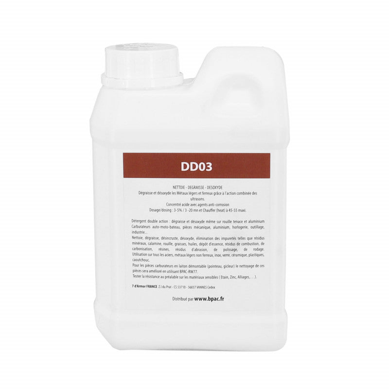 DETERGENT NETTOYEUR/BAC ULTRASONS PROFESSIONNEL DD03 1L (DEGRAISSE + DESOXYDE - PRODUIT SURPUISSANT) (A DILUER 2 A 5%)