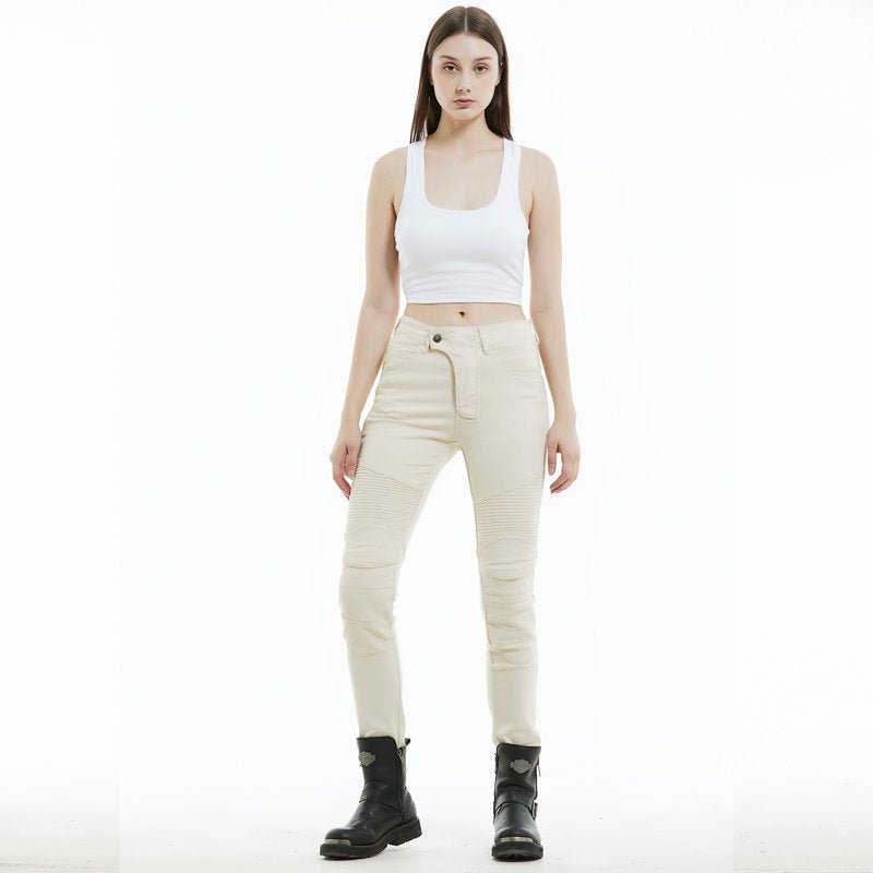 Jeans moto femme Slim - Fit blanc avec taille élastique - LE PRATIQUE DU MOTARD