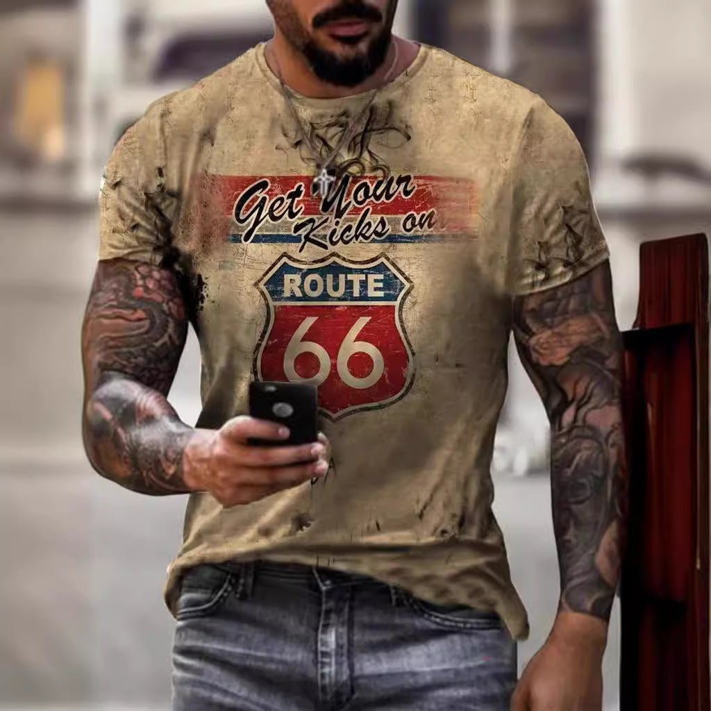 T-shirt pour homme Route 66 Vintage - LE PRATIQUE DU MOTARD