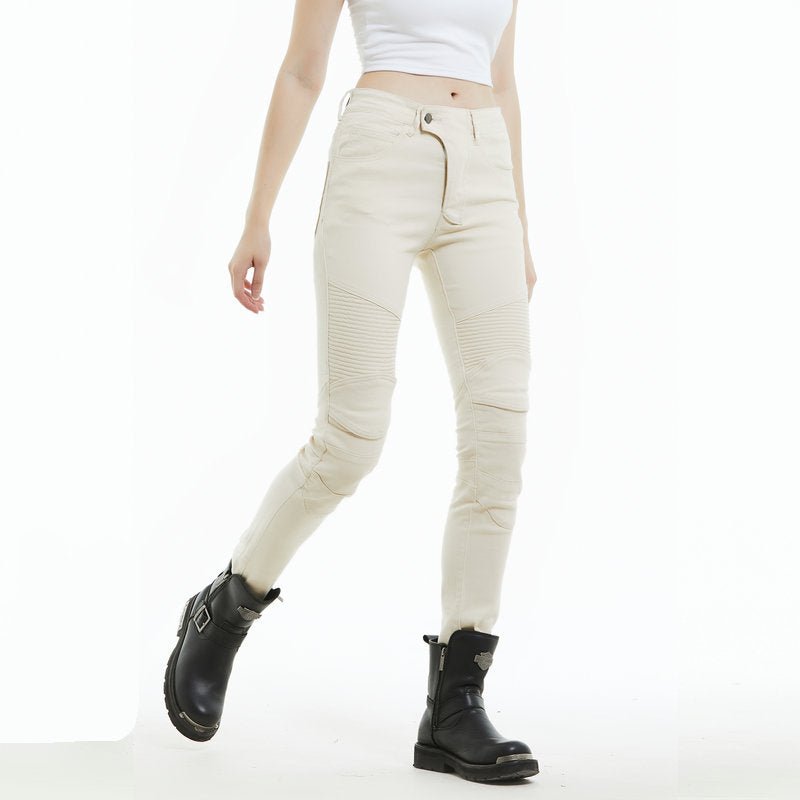 Jeans moto femme Slim - Fit blanc avec taille élastique - LE PRATIQUE DU MOTARD