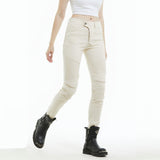 Jeans moto femme Slim - Fit blanc avec taille élastique - LE PRATIQUE DU MOTARD