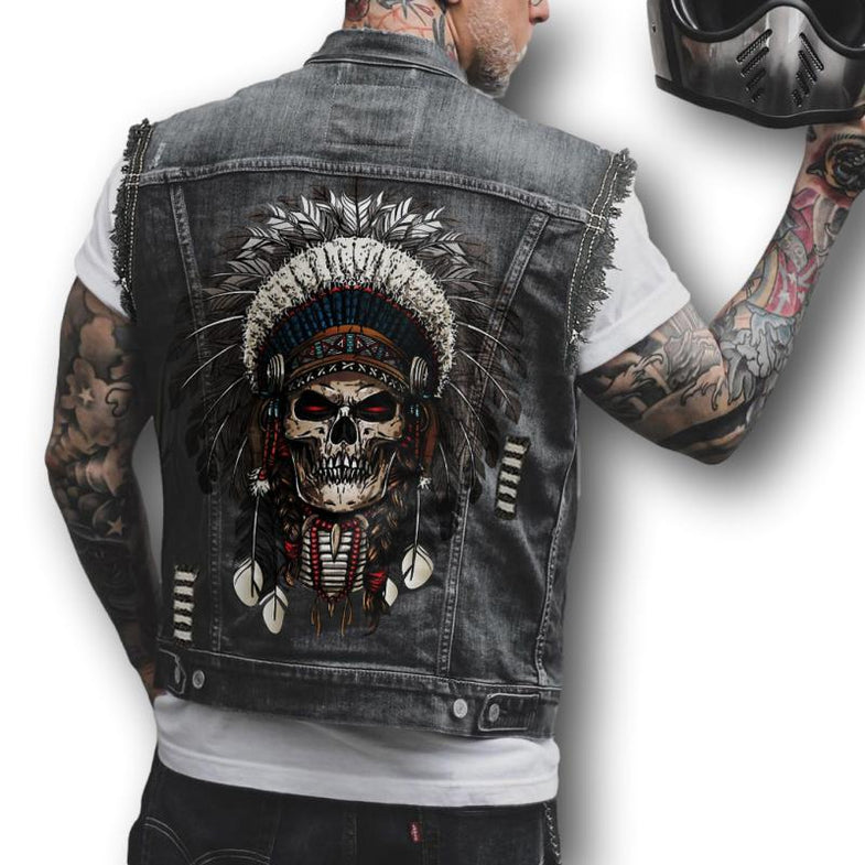 Gilet Motard En Cuir Sans Col - Style Biker Avec Boucles - Fabriqué à Gilet Motard En Cuir Sans Col - Style Biker Avec Boucles - Fabriqué à