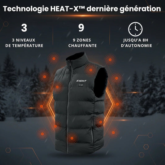 Gilet Chauffant EIGHT MAGMA - 9 Zones Chauffantes - Anti - Froid Professionnel - Moto & Outdoor - LE PRATIQUE DU MOTARD