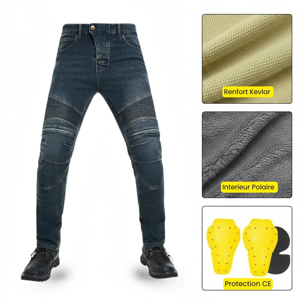 Jean Moto Hiver Homme Doublé Polaire | Renforts Kevlar & Protections CE - LE PRATIQUE DU MOTARD