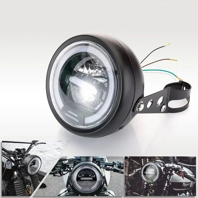 Phare Moto LED 12V - 6,5 Pouces - Universel - Kit Complet Avec Supports - Pour Feux De Croisement Et Stationnement - Améliore Visibilité - 1