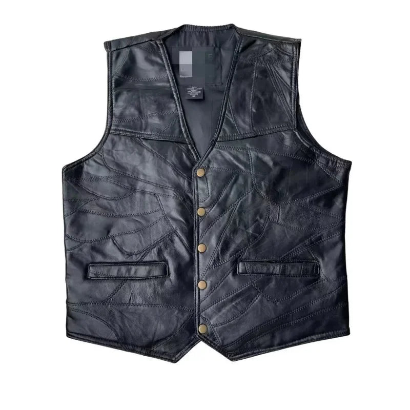 Black leather biker vest