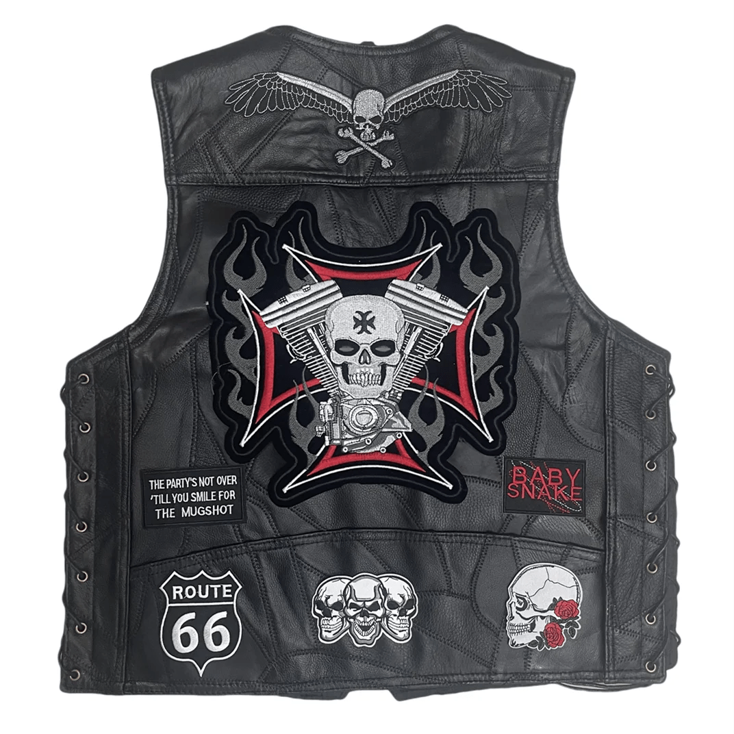 Gilet Cuir Biker Iron Cross Skull - LE PRATIQUE DU MOTARD