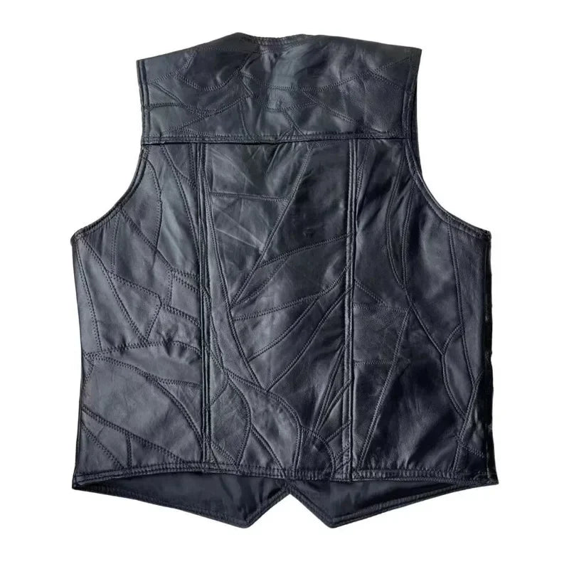 Black leather biker vest