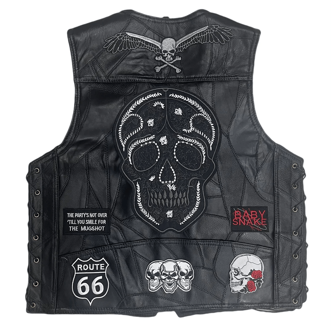 Gilet Cuir Biker Skull Calaveras - LE PRATIQUE DU MOTARD