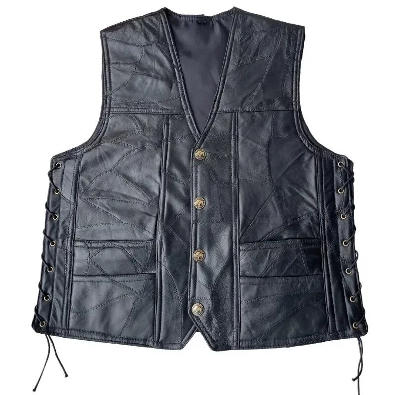 Gilet cuir biker lacet - LE PRATIQUE DU MOTARD