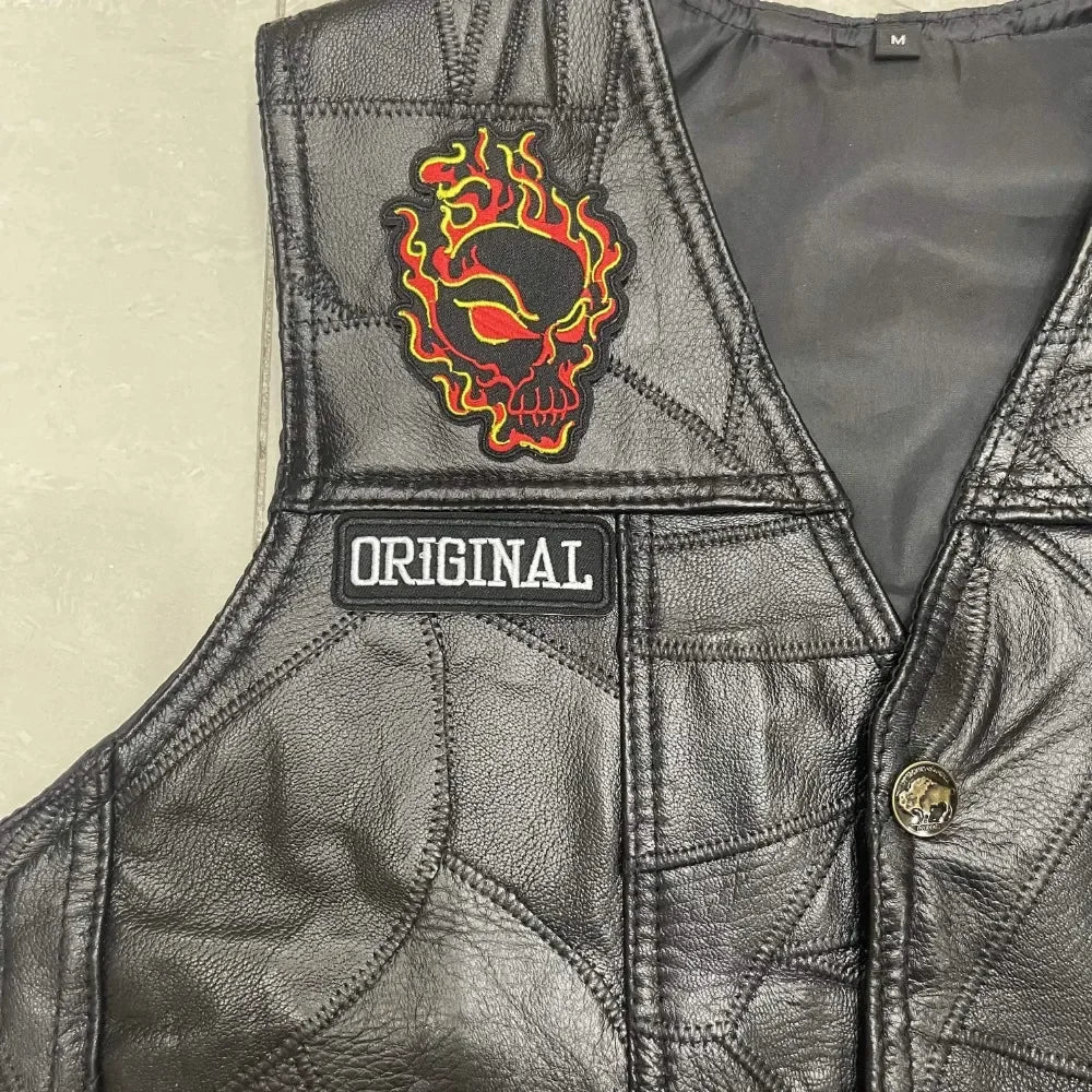 Gilet cuir biker noir - La mort avant le déshonneur