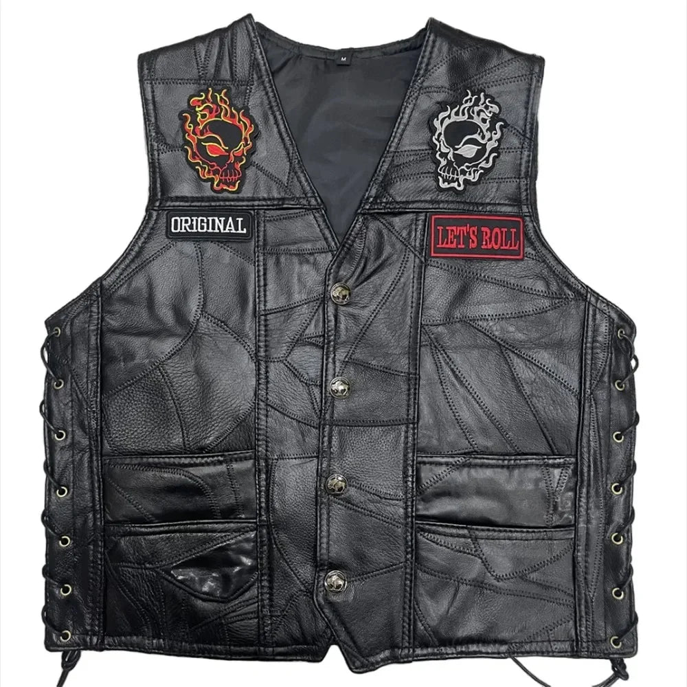 Gilet Cuir Biker Skull Calaveras - LE PRATIQUE DU MOTARD