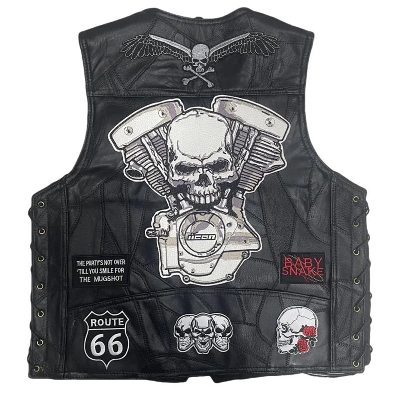 Gilet biker cuir - VROD SKULL - LE PRATIQUE DU MOTARD