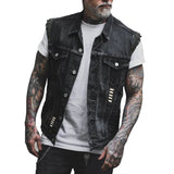 Gilet biker jeans avec patch - Crâne Ailé Café Racer - LE PRATIQUE DU MOTARD