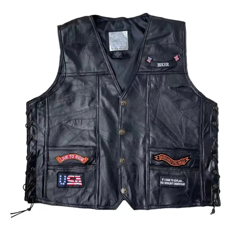 Gilet cuir biker avec patch - Rout66 - LE PRATIQUE DU MOTARD