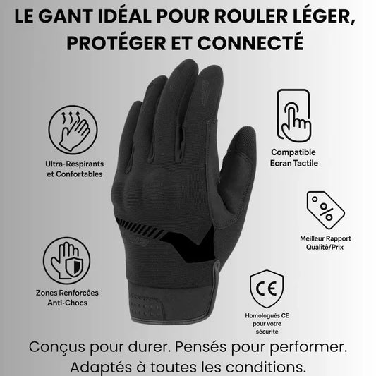 Gant moto été homme tactile noir | Homologué CE 1KP - LE PRATIQUE DU MOTARD